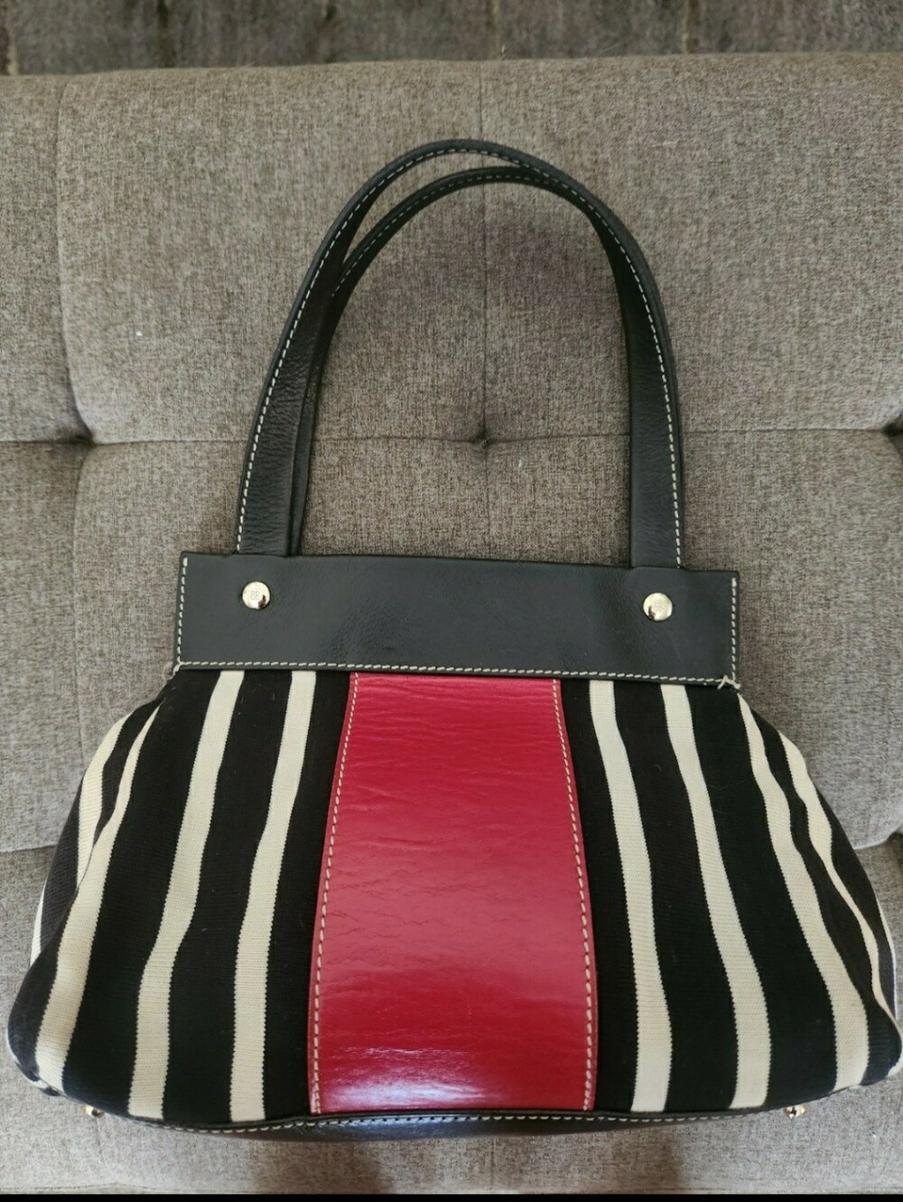 Kate Spade Vintage Black & White Striped Tote with Pink Center Panel - Picture 3 of 11